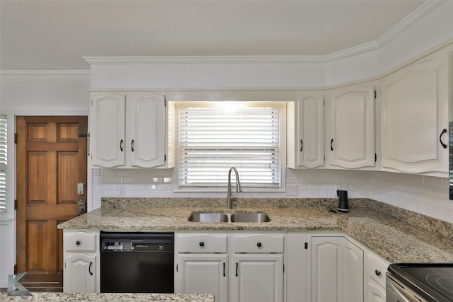 kitchen with dishwasher, white cabinetry, and sink