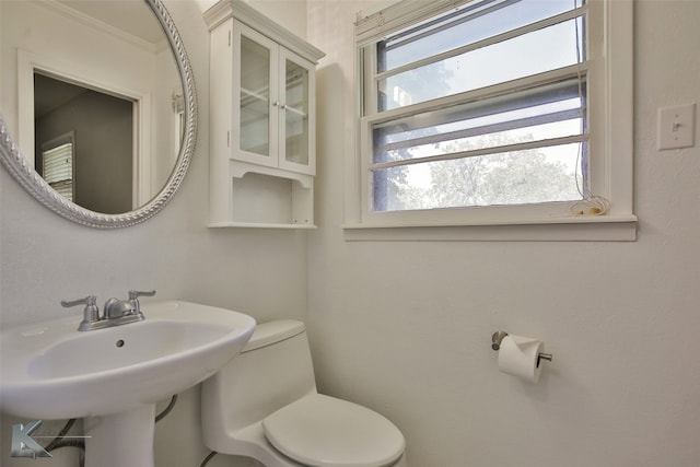 bathroom with a wealth of natural light, sink, and toilet