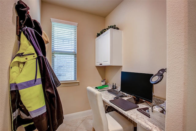 tiled home office with built in desk