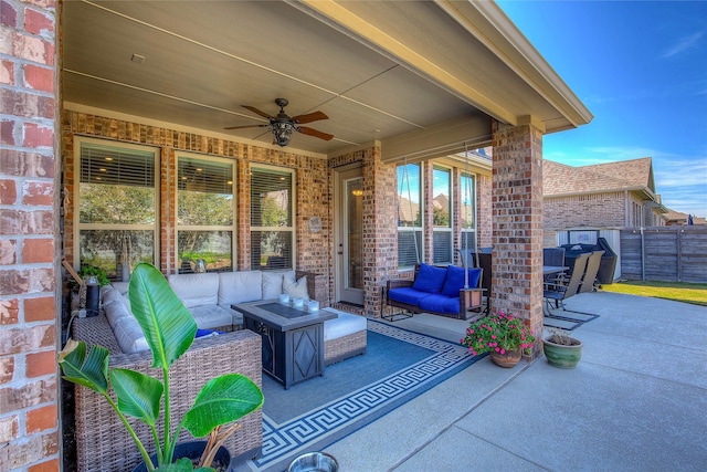 view of patio / terrace with ceiling fan and outdoor lounge area