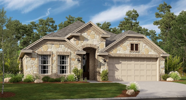 view of front facade featuring a garage and a front yard