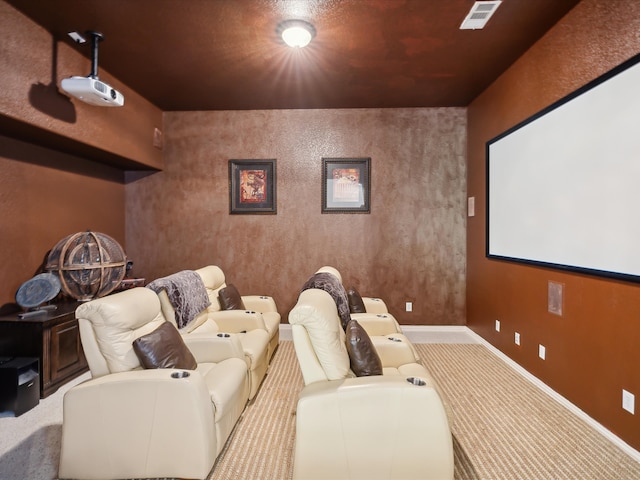 cinema room with light carpet