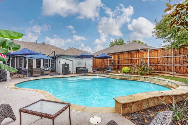 view of swimming pool with a patio area