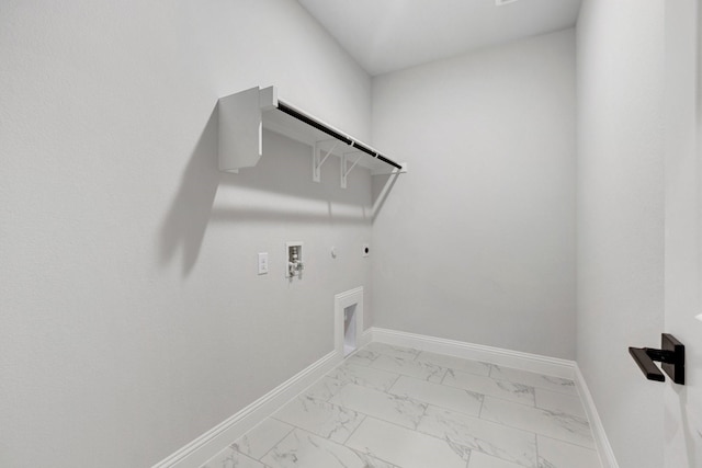 219 Briarwood Dr, Nevada, TX 75173 - laundry area featuring hookup for a gas dryer, hookup for an electric dryer, light marble finish flooring, and washer hookup