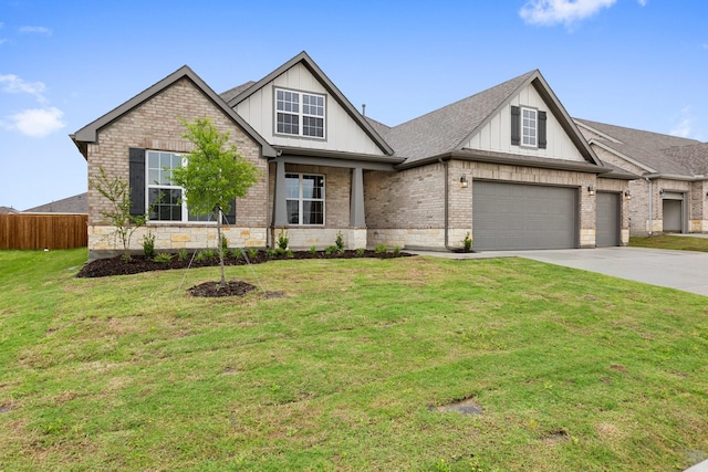 219 Briarwood Dr, Nevada, TX 75173 - view of front of home with concrete driveway, brick siding, board and batten siding, a garage, and a shingled roof