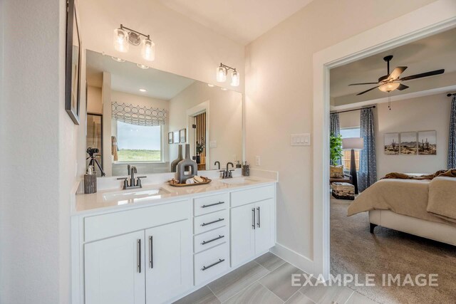 bathroom with vanity and ceiling fan