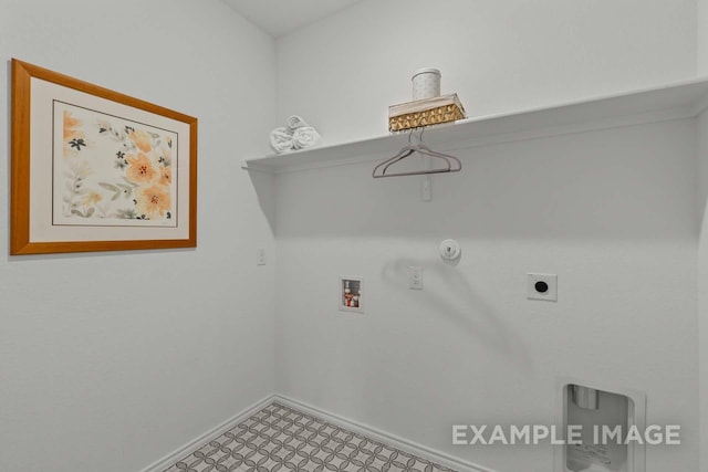 washroom with washer hookup, light floors, electric dryer hookup, laundry area, and baseboards