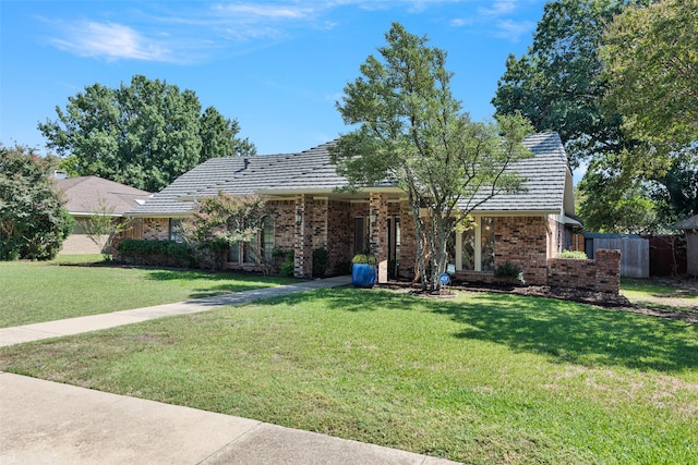 single story home featuring a front lawn