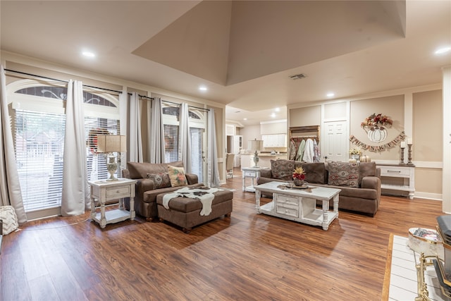 living room with hardwood / wood-style flooring