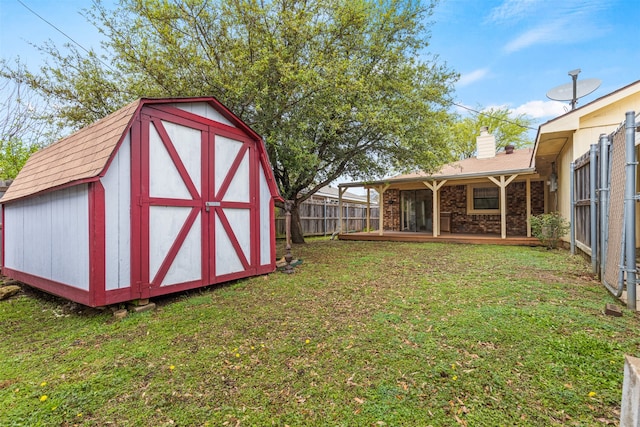 exterior space featuring a shed