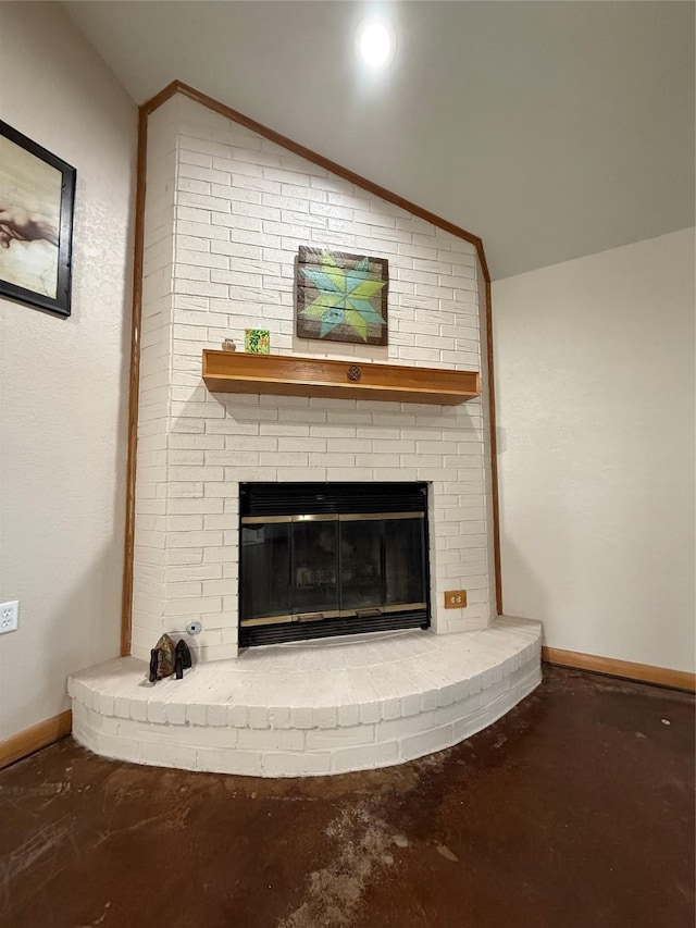 details with a brick fireplace