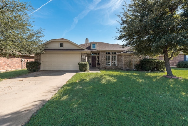 view of front facade featuring a garage and a front yard