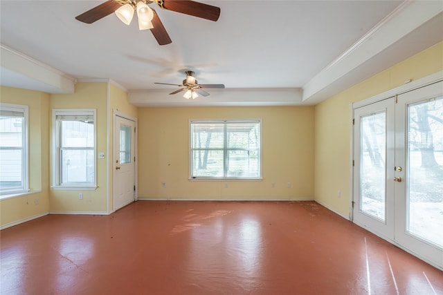 interior space with crown molding, a healthy amount of sunlight, and french doors