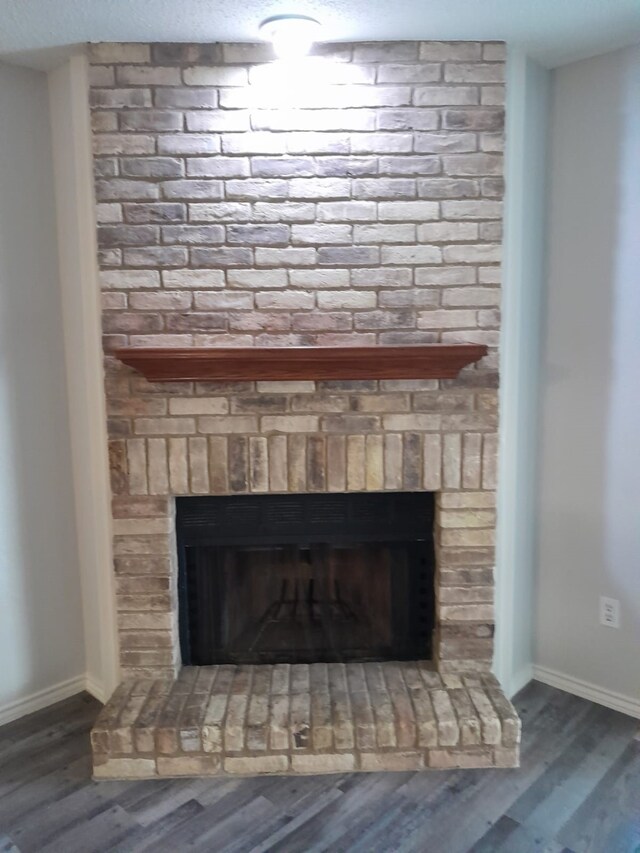 details featuring hardwood / wood-style floors and a fireplace