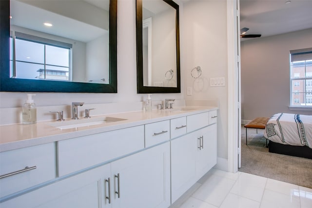 bathroom with vanity and tile patterned floors