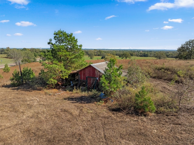 view of yard with an outdoor structure and a rural view