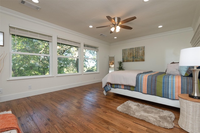 355 Lakecrest Dr, Pottsboro, TX 75076 - bedroom featuring crown molding, wood finished floors, recessed lighting, and a ceiling fan