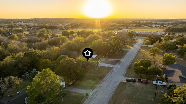 view of aerial view at dusk