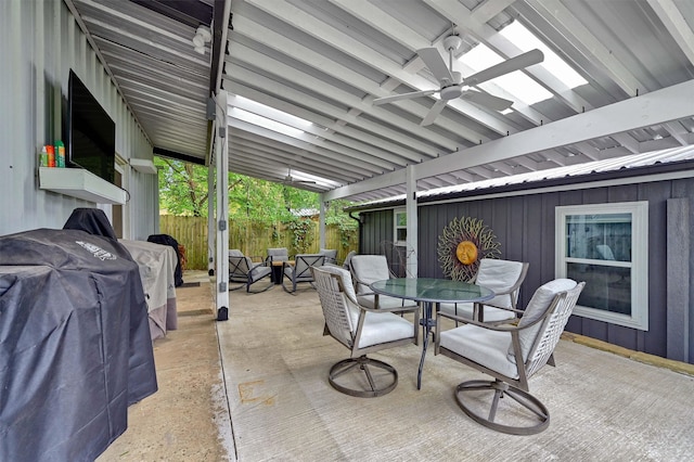 view of patio / terrace with grilling area and ceiling fan