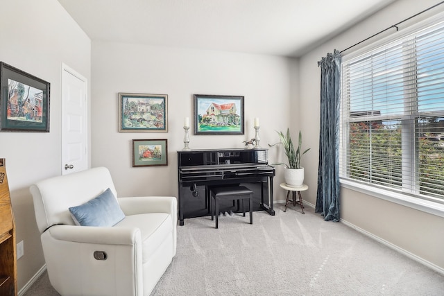 sitting room with light colored carpet