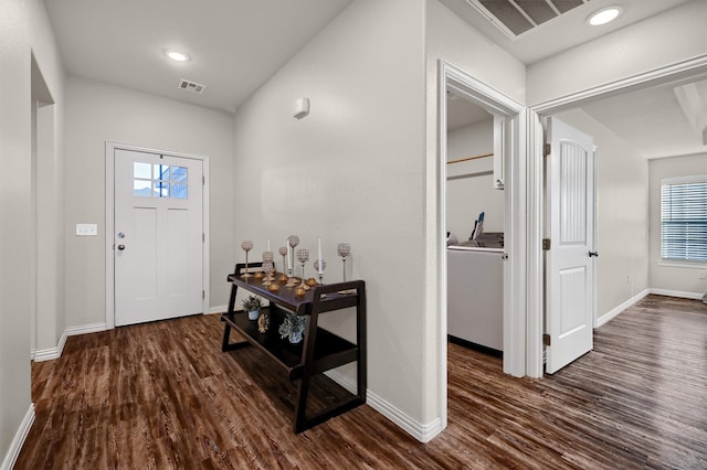 entryway featuring dark wood-type flooring