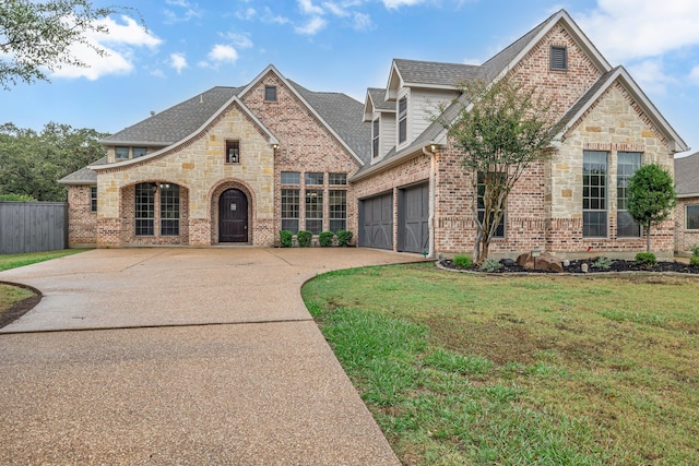 view of front of house featuring a garage and a front yard