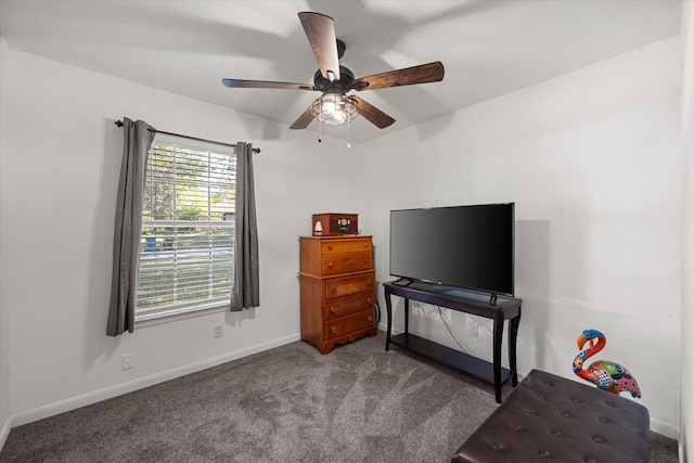 bedroom with carpet floors and ceiling fan