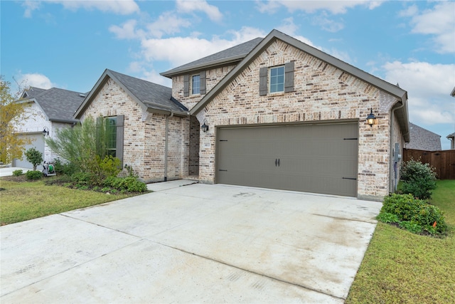 view of front of home featuring a garage and a front lawn