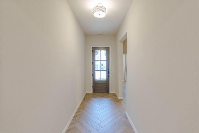 entryway featuring light parquet flooring