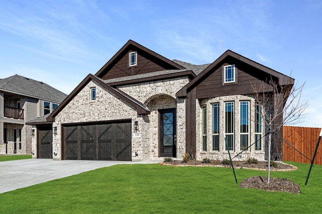 view of front of house with a garage and a front yard