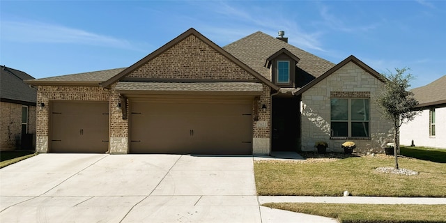 view of front of house featuring a garage and a front lawn