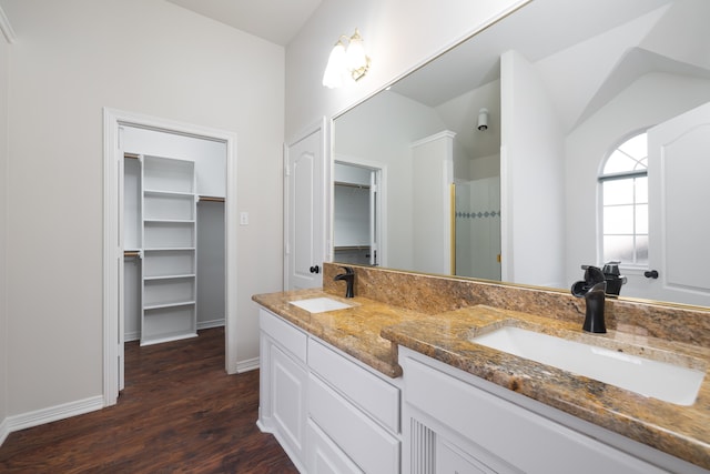 bathroom featuring hardwood / wood-style floors and vanity