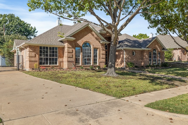 ranch-style home featuring a front yard