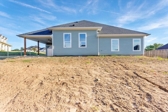 back of house featuring ceiling fan