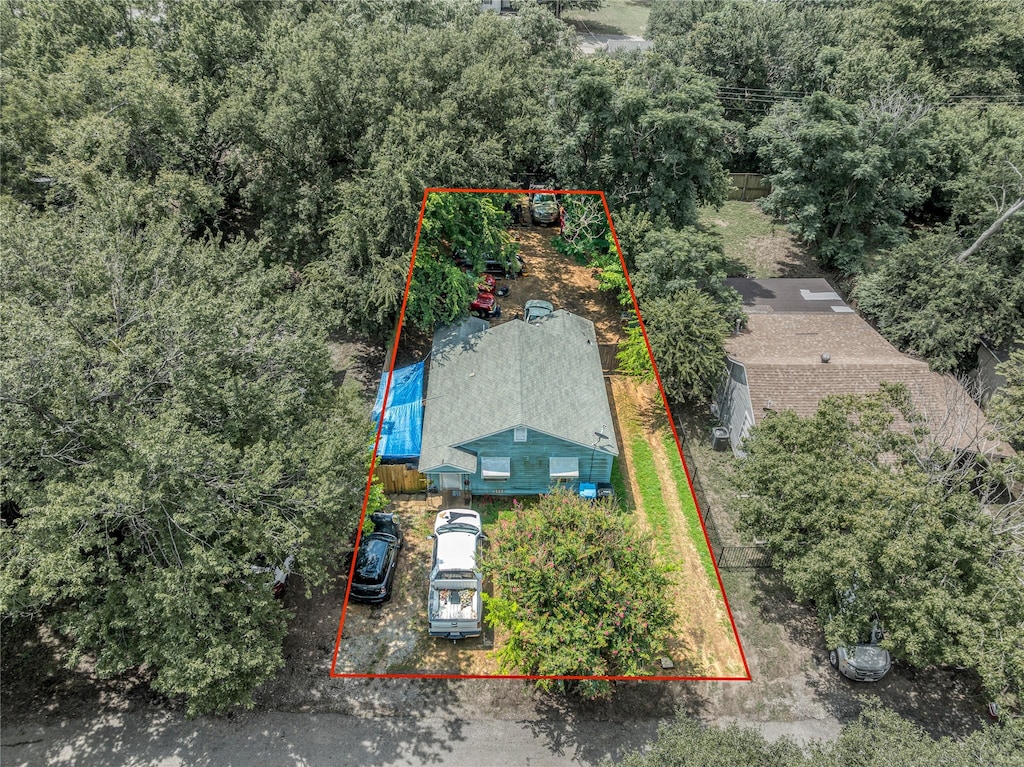 614 W Collins St, Denison, TX 75020 - aerial overview of property's location featuring property parcel outlined