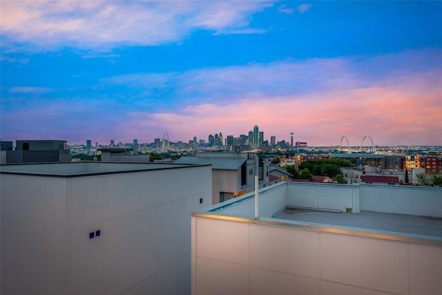 view of patio terrace at dusk