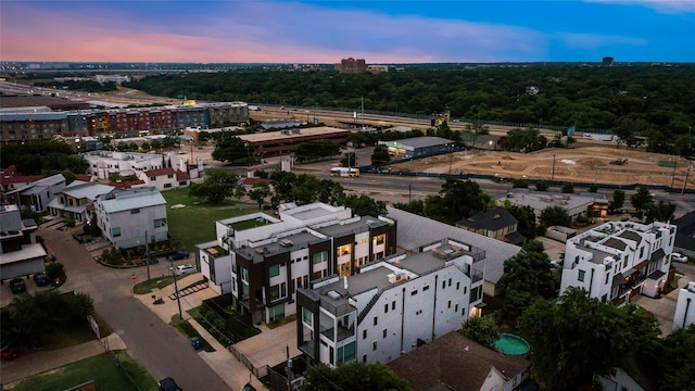 view of aerial view at dusk