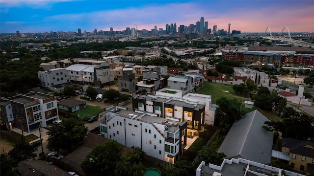 view of aerial view at dusk