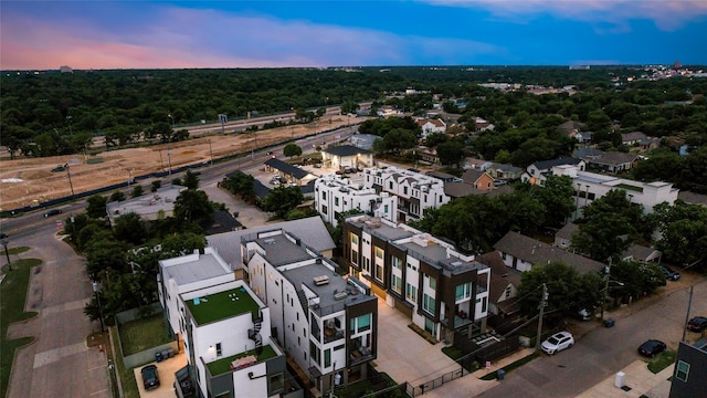 view of aerial view at dusk