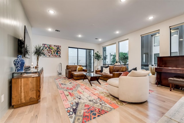 living room with light wood-type flooring