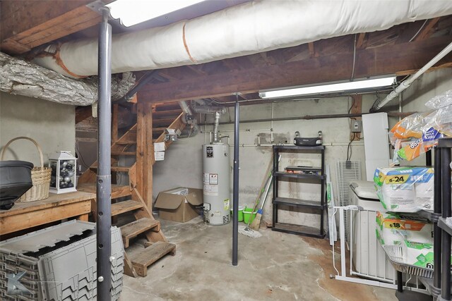 basement featuring gas water heater