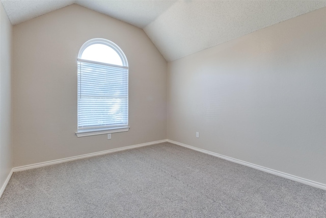 empty room featuring vaulted ceiling and carpet