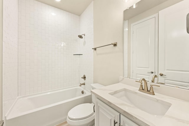 full bathroom featuring toilet, shower / tub combination, and vanity