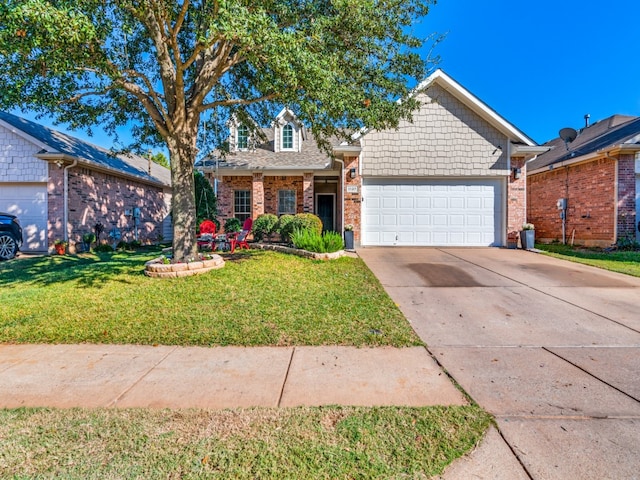 front facade with a garage and a front yard