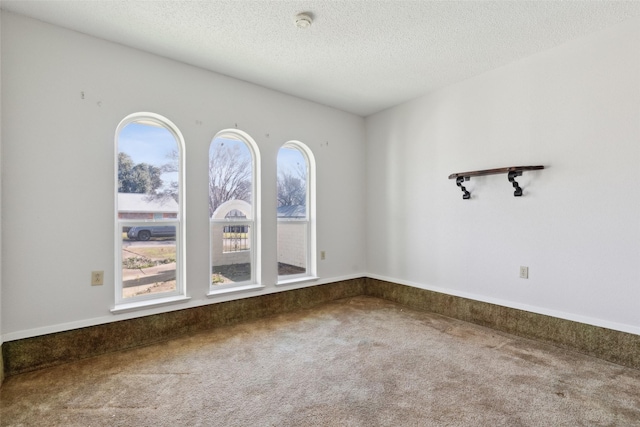 carpeted spare room with a textured ceiling