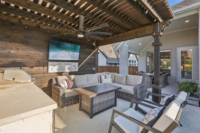 view of patio / terrace with a pergola and an outdoor hangout area