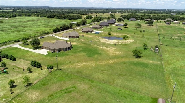 drone / aerial view featuring a rural view and a water view