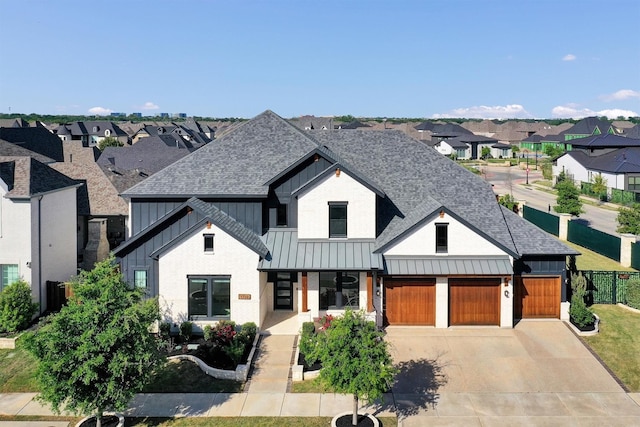 1719 Silver Marten Trl, Arlington, TX 76005 - modern inspired farmhouse with a standing seam roof, driveway, a shingled roof, and a residential view