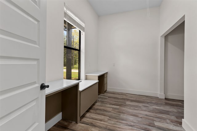 bathroom with wood-type flooring