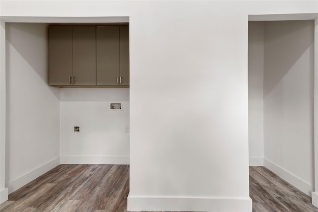 5253 Bill Cody Cir, Log Cabin, TX 75148 - laundry room with cabinet space, dark wood-style flooring, baseboards, and washer hookup
